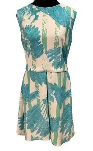Just Taylor Blue Green White Tropical Boho Preppy Coastal Striped Feather Dress Multiple Size 12