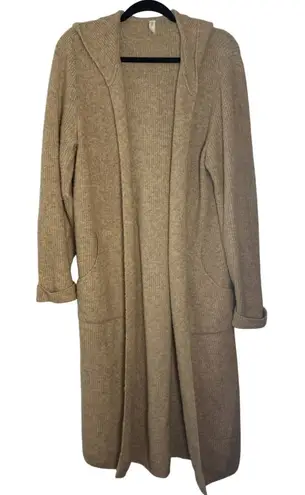 Nap Loungewear Wool Blend Hooded Duster Cardigan Open Front Pockets Tan L Size L