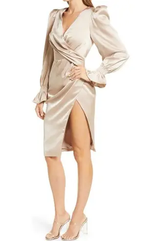 Lavish Lice Lavish Alice Satin Faux Wrap Dress in Champagne, Size 2 NEW w/Tag Retail $198