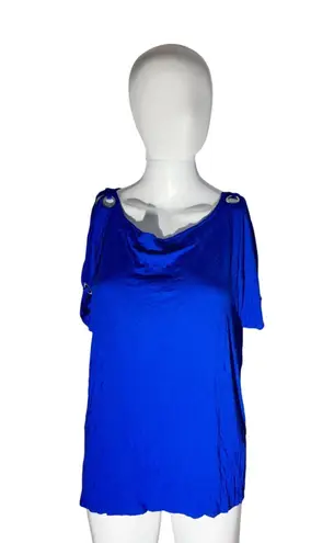 Cable & Gauge Blue Cold Shoulder Blouse - Size Large