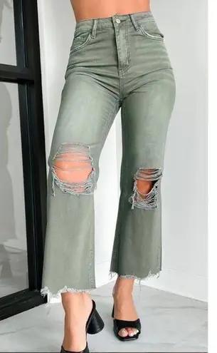 Velvet Tees Vervet Super High Rise 90s Vintage Crop Flare Jeans Green Size 27