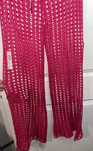 Odiva NWT Crochet Pullover Swimwear Cover Up Pants Size Large in Hot Pink Color