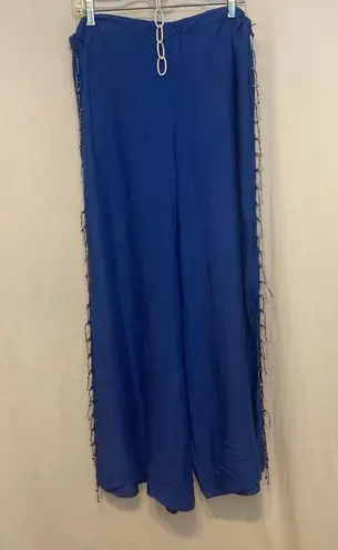 Pareos etc Royal Blue Mexican Beach High Rise Wide Leg Beaded Palazzo Slit Pants Size undefined