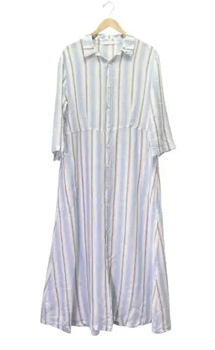 CP Shades Michelle Dress Size Medium Linen Stripe Button Front Maxi Made in USA