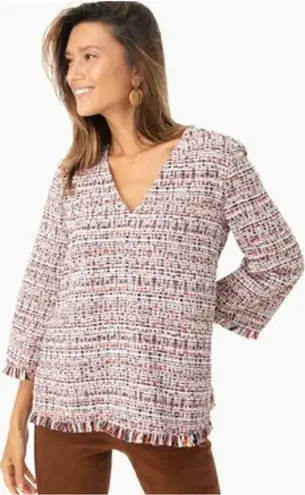 Tuckernuck Belfast Blouse Tweed V-Neck Fringe Trim Relaxed Fit Size XS NEW