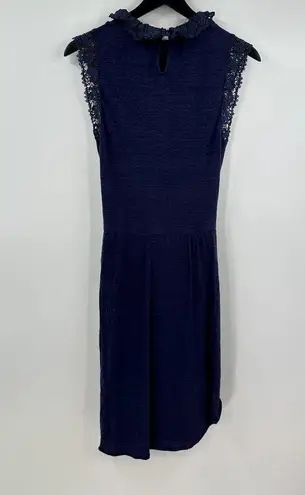 Rebecca Taylor Sleeveless Navy Blue Crochet 100% Linen Dress Size Large