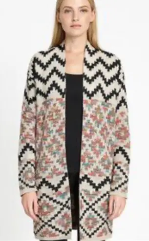 Dreamers Black and Cream Multicolor Chevron Cardigan with Floral Accents Size S