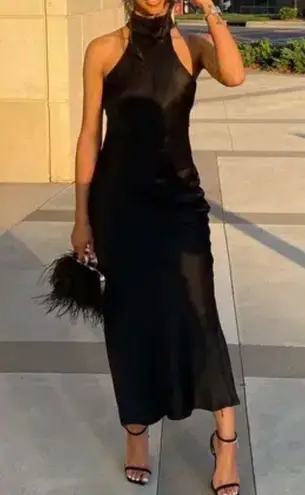 Meshki Claire Satin Drape Back Maxi Dress with slit in back (altered for petite)