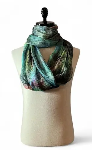 Abstract Print Infinity Scarf Viscose Silk Blend Lightweight Sheer Women