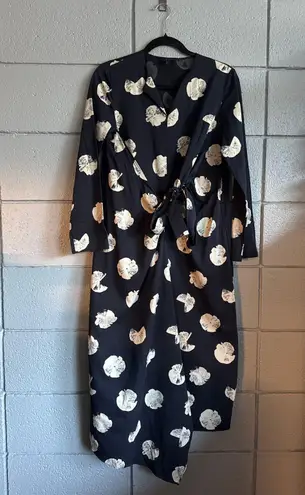 COS Womens Cotton Blend Navy Blue Floral Printed Asymmetric Wrap Midi Dress sz 6