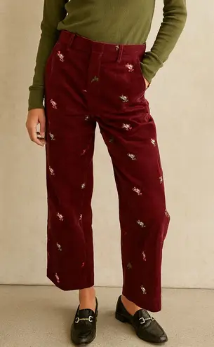Vintage red corduroy Christmas embroidered pants Size M - Image 1