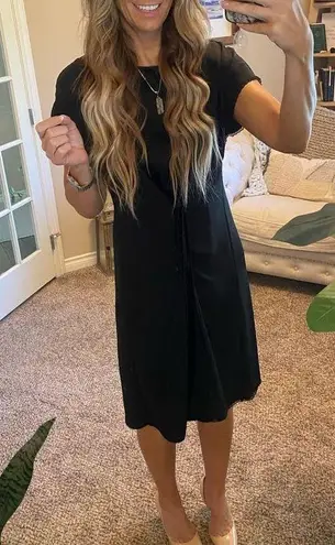 ATLEIN Collective Dress Womens Black Tie Front Short Sleeve Satin Panel Small