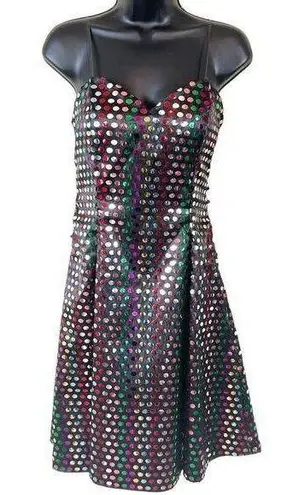 Vintage 80s Nadine Rainbow Swiftie Disco Ball Sequin Strapless Mini Dress Black