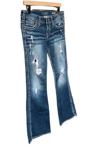 Silver Jeans Frances Flare Dark Wash Distressed Faded 28 x 31