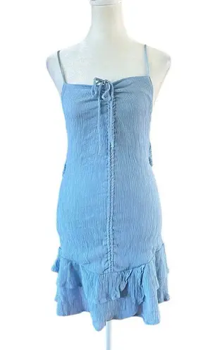 Love Tree  Baby Blue Spaghetti Strap Bottom Ruffle Mini Dress Women’s Size Large