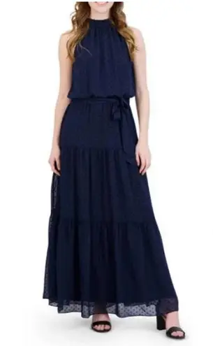 Julia Jordan Navy Blue Mock Neck Three Tier sleeveless Maxi Dress size 8