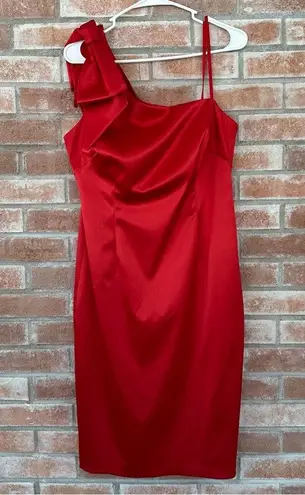 Eliza J One Shoulder Sheath Dress Knee Length Bow Red Women’s 14 Cocktail Party