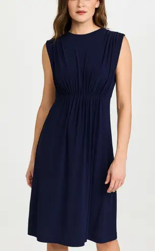 Norma Kamali Womens Dress XS Navy Blue V Neck Sleeveless Midi Elegant Classy