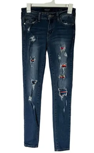 Judy Blue Stretch Distressed Skinny Jeans With Mexican Baja Exposed Fabric