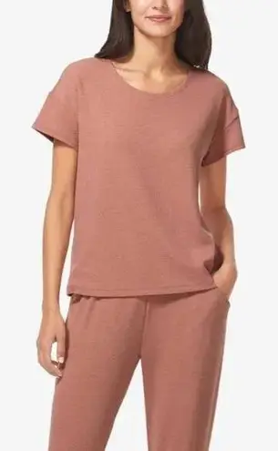 Tommy John Womens Zen Waffle Knit Tee Short Sleeve Light Mahogany Pink Large