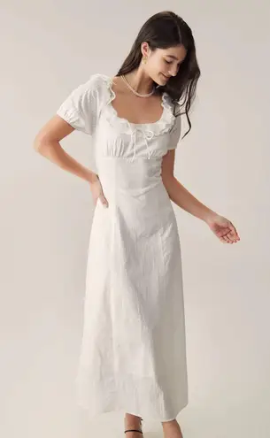 Rihoas White Embroidery Puffed Sleeve Maxi Dress