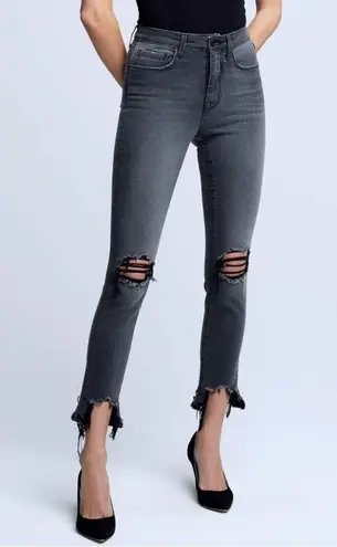 L'Agence L’Agence Womens High Line Vintage Gray Distressed Cropped Raw Hem Slim Leg Jeans