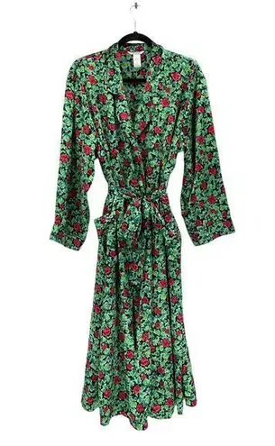 Vanity Fair Vintage Floral Rose Print Long Sleeve Belted Wrap Robe Size M