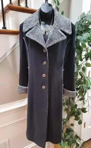 Buttons Vintage Madeline Women's Black Wool Long Sleeve  Front Long Coat XL