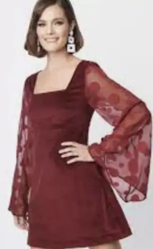 Unique Vintage x Smak Parlour Burgundy Bell Sleeve Corduroy Mini Dress- Size XS