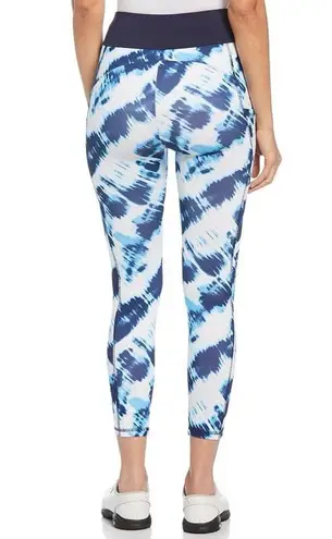 PGA Tour Blue and White Tie Dye Print Ankle Leggings, Size Large