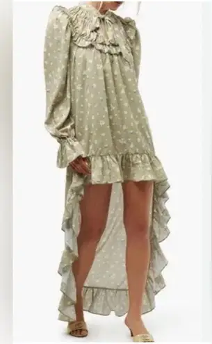 NWT High Low Ruffle Floral Dress weworewhat Olive Size M $128