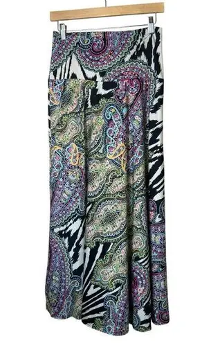 Sunny Leigh Maxi Skirt Small Mixed Print Zebra Animal Boho Gypsy Stretch Artsy
