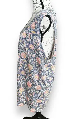 Studio B by Bobeau Scoop Neck Tank Top Plus 2X Blue Pink Floral Tie Hem NWOT