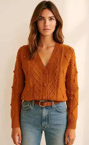 For Love & Lemons Florentina Button Down Cardigan in Ginger Small Orange