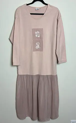 Johnny Was Vintage T-Shirt Maxi Dress Embroidered Flowers 100% Cotton Sz Sm