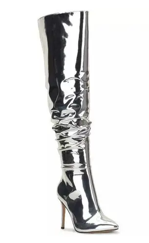 INC I.N.C. Iyonna Over-The-Knee Slouch Boots in Patent Silver Size 6/36.5 NEW $169.5