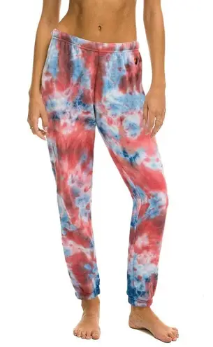 Aviator Nation LIGHT WEIGHT HAND DYED SWEATPANTS - TIE DYE RED sz S retails $148
