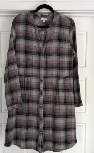 Garnet Hill Plaid Cotton Gauze Shirt Dress - size 8