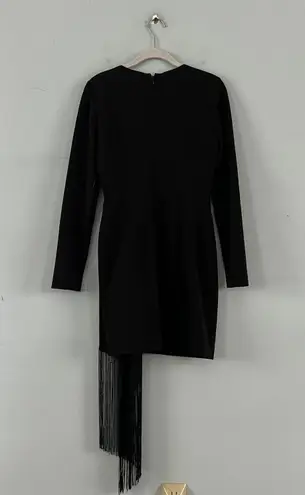 Badgley Mischka NWT Belle Harley Black Crepe Fringe Dress