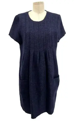 Anna Sui Swing Mod Dress Tweed Boucle Knit Short Sleeve Purple Black Size 12