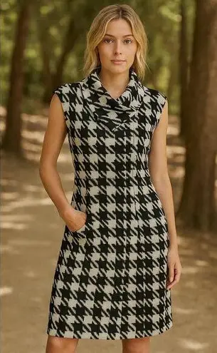 Ellen Tracy Black White Houndstooth Knit Dress Size 4