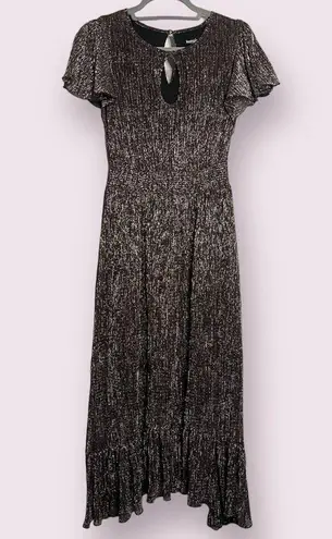 Kensie  Black and Bronze Metallic Smocked Midi Dress