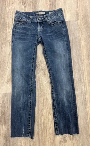 BKE Denim Stella Mid Rise Straight Leg Jeans Women's Size 26R Blue Frayed Hem