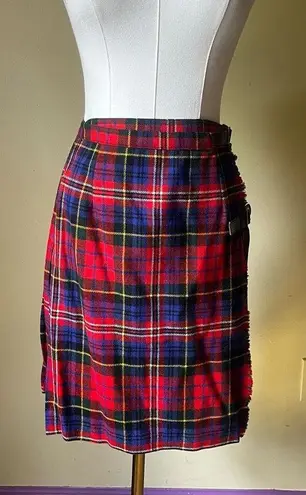 Vintage Wool Tartan Kilt Skirt Red Plaid Pleated Wrap Punk Grunge Academia Size XS