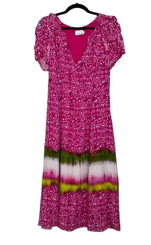 Tanya Taylor Luciana Tie Dye Ruffled Pink Midi Dress Sz 10