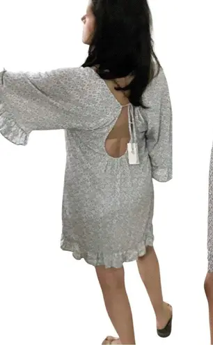 Eberjay EBERJEY Ruffled 3/4 Sleeves Printed Tunic Cover Up Dress Light Blue Small