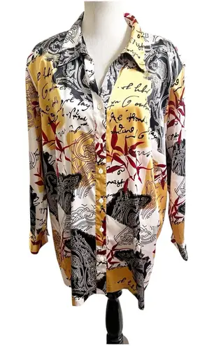 Maggie Barnes Women’s Vintage Satin Button Down Blouse Size 2X 22/24 Artsy