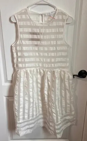 After Market Women's White Textured Striped Sheer Sleeveless Drop Waist Dress S