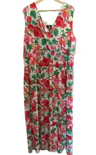 Nina Leonard  Women’s Plus Size 2X Pink Multi Floral V-neck Sleeveless Maxi Dress