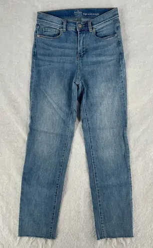 Soho High Waist Straight Jeans Womens 2 Blue Denim Stretch Mid Rise Frayed Hem - Image 1